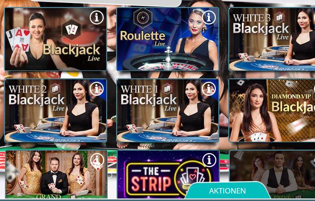 An den Live-Tischen können Blackjack und Roulette gespielt werden