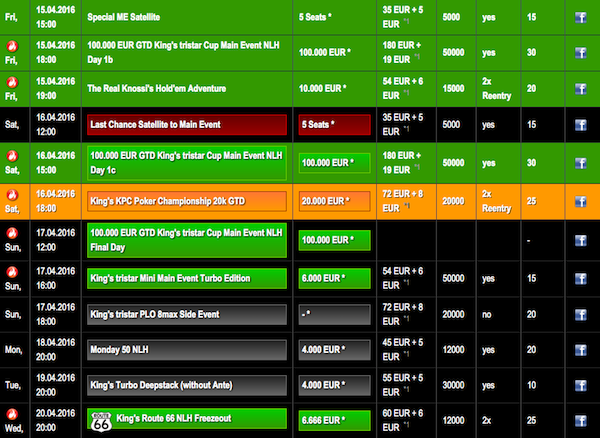 King's Casino calendar
