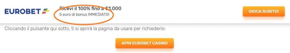 Eurobet - Come ottenere il bonus senza deposito da 10 euro