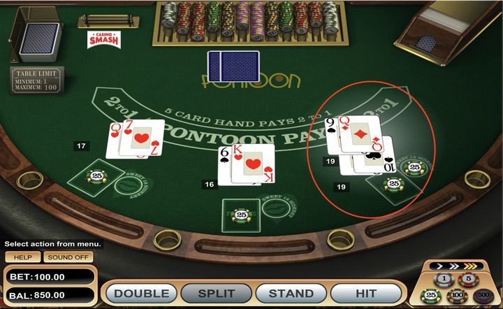 Split Cards in a game of Pontoon