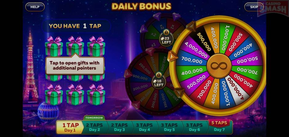 Daily Bonus grants you a chance to win up to 1,000,000 Infinity Slots free coins